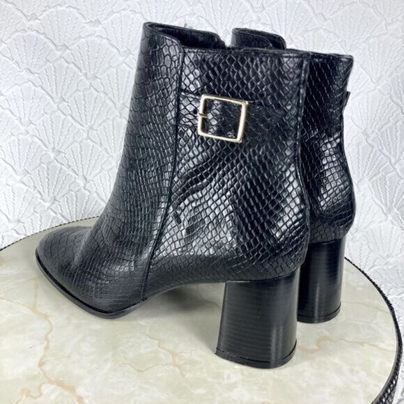 Antonio de Faria Ankle Boot Womens Size 9 Black Camila Snake Skin Chunky Heels - Picture 6 of 13